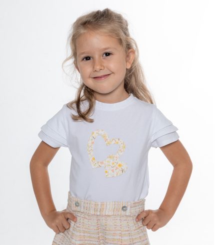 Embroidered Girl T-shirt Ebony with double heart design