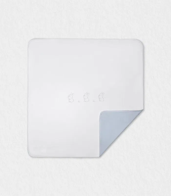 Baby Blanket Bunny – Blue White-1 Organic Cotton Baby Blanket with Embroidered Rabbit – Soft, Cozy, and Elegant.