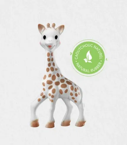 Close-up of the baby teether’s natural rubber surface showing soft texture, easy-grip horns and sturdy legs—baby teether Dubai baby gift shipped worldwide.